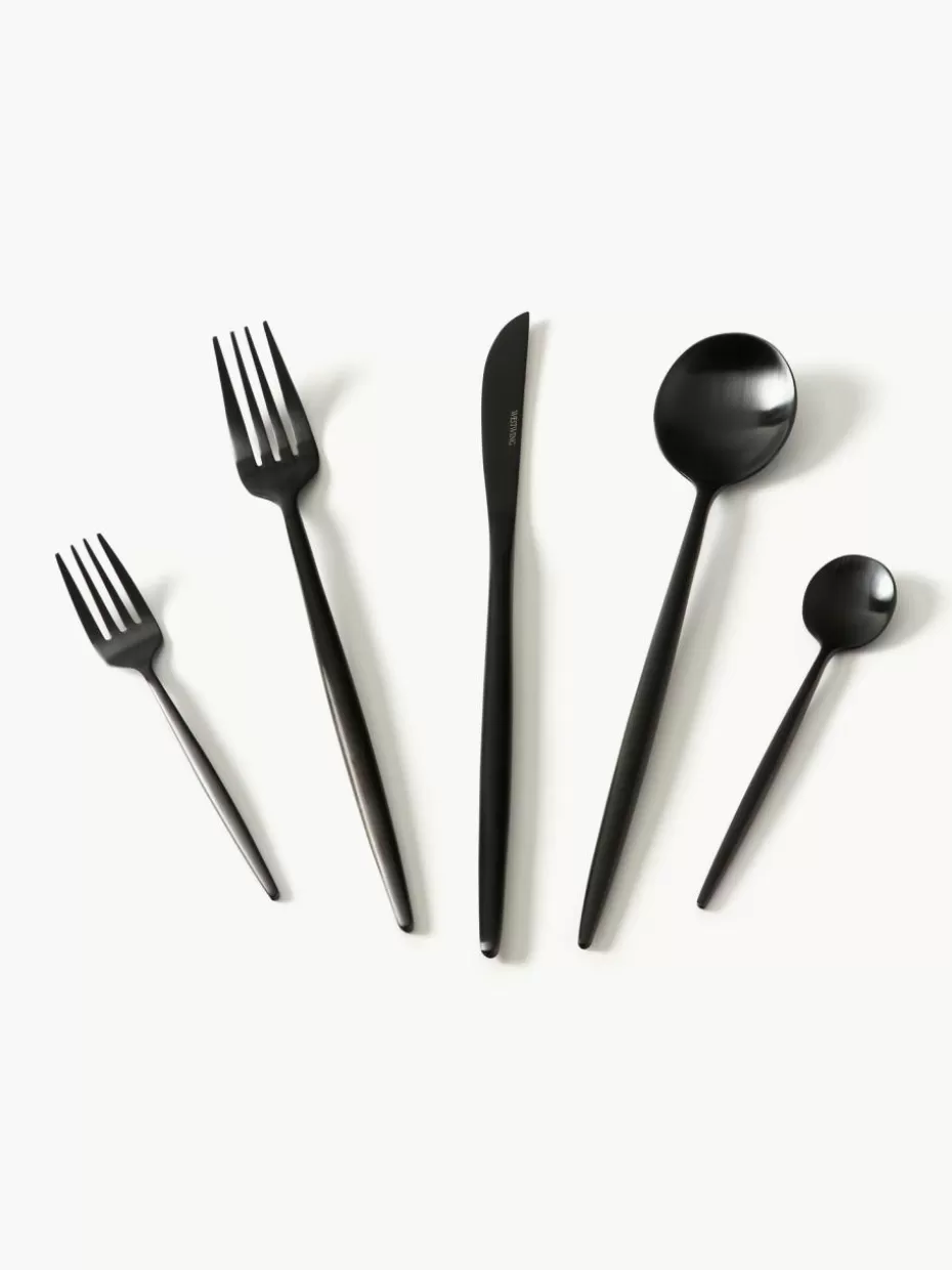 Weihnachtsgeschirr | Nordic Celebrations-Westwing Collection Matt gebürstetes Besteck-Set Shimmer, in verschiedenen Setgrößen Schwarz, matt