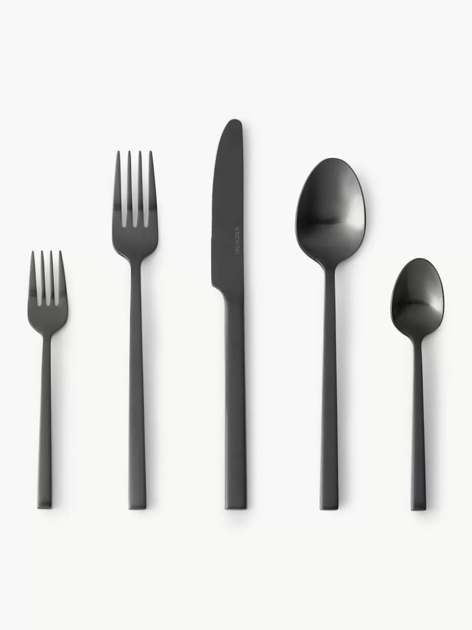 Weihnachtsgeschirr | Besteck-Sets-Westwing Collection Matt gebürstetes Besteck-Set Shine, in verschiedenen Setgrößen Schwarz, matt