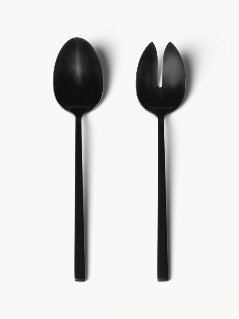 Weihnachtsgeschirr | Servierbesteck-Westwing Collection Matt gebürstetes Salatbesteck Shine Schwarz, matt