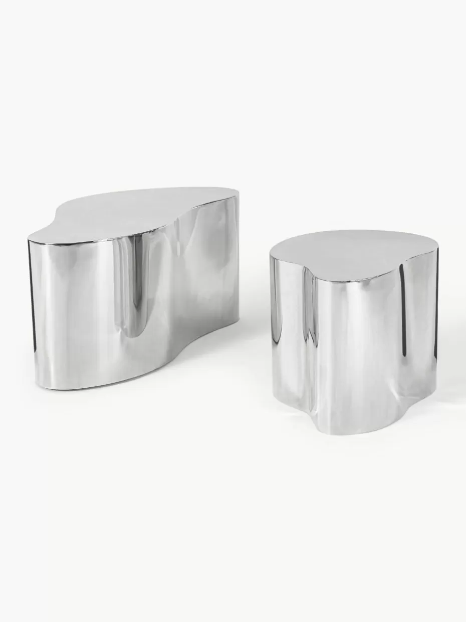 Beistelltische-Westwing Collection Metall-Beistelltische Dale in organischer Form, 2er-Set Silberfarben