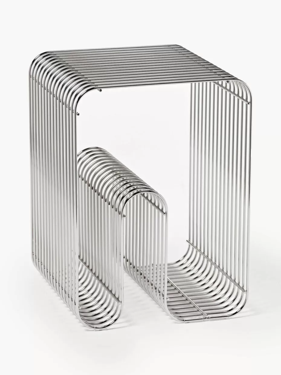 Hocker | Beistelltische-Aytm Metall-Hocker Curva Silberfarben, glänzend