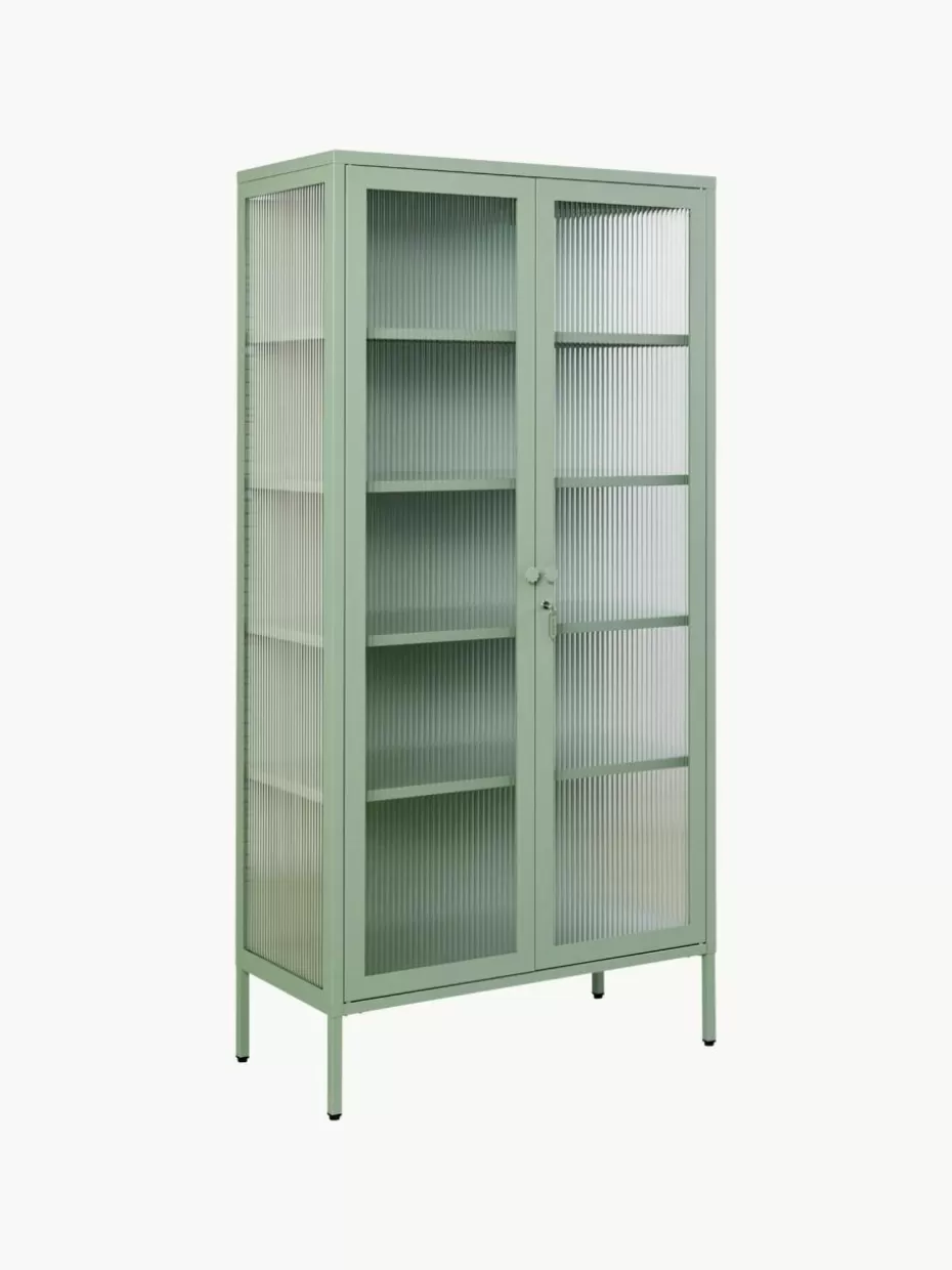 Vitrinen-Mustard Made Metall-Vitrine The Collector mit geriffeltem Glas Salbeigrün