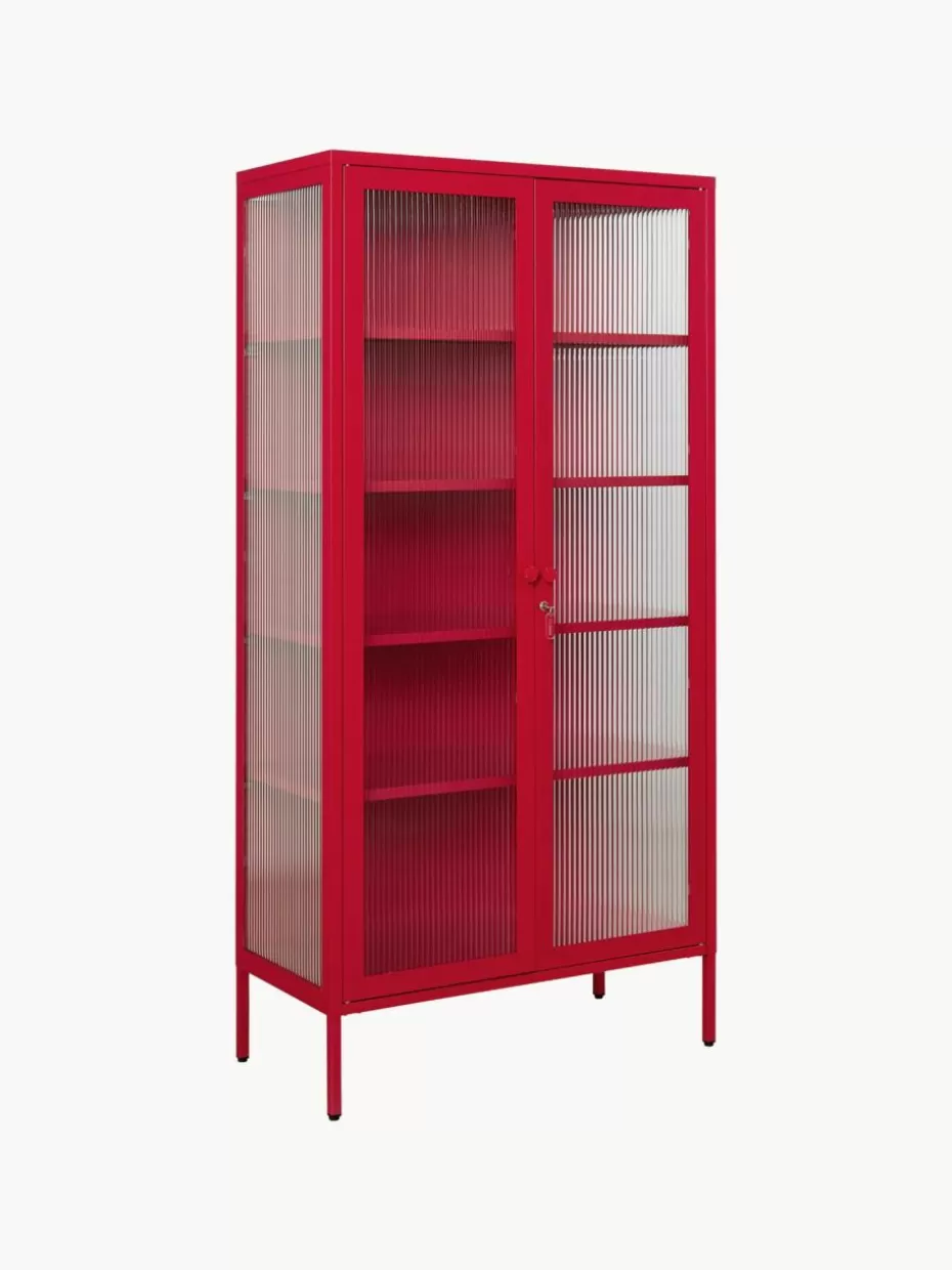 Vitrinen-Mustard Made Metall-Vitrine The Collector mit geriffeltem Glas Rot
