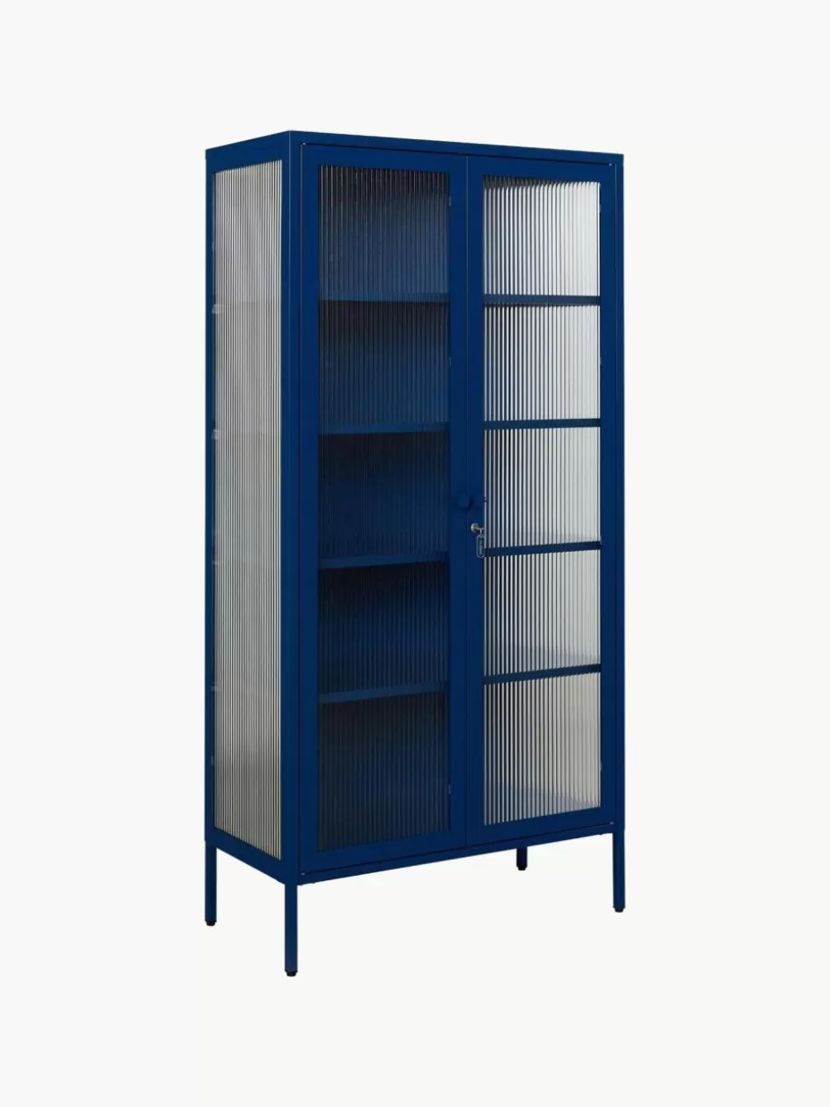 Vitrinen-Mustard Made Metall-Vitrine The Collector mit geriffeltem Glas Dunkelblau