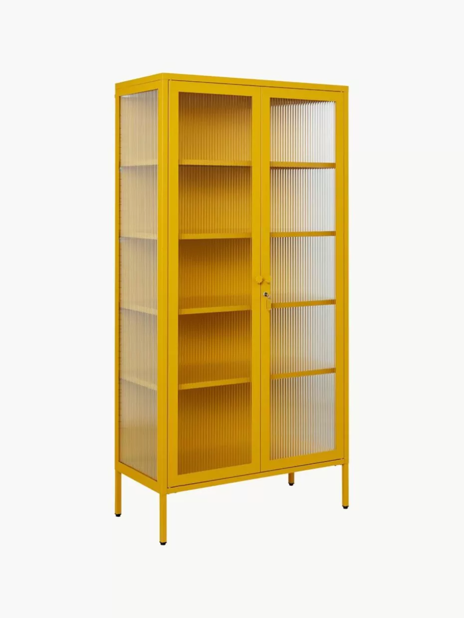 Vitrinen-Mustard Made Metall-Vitrine The Collector mit geriffeltem Glas Senfgelb