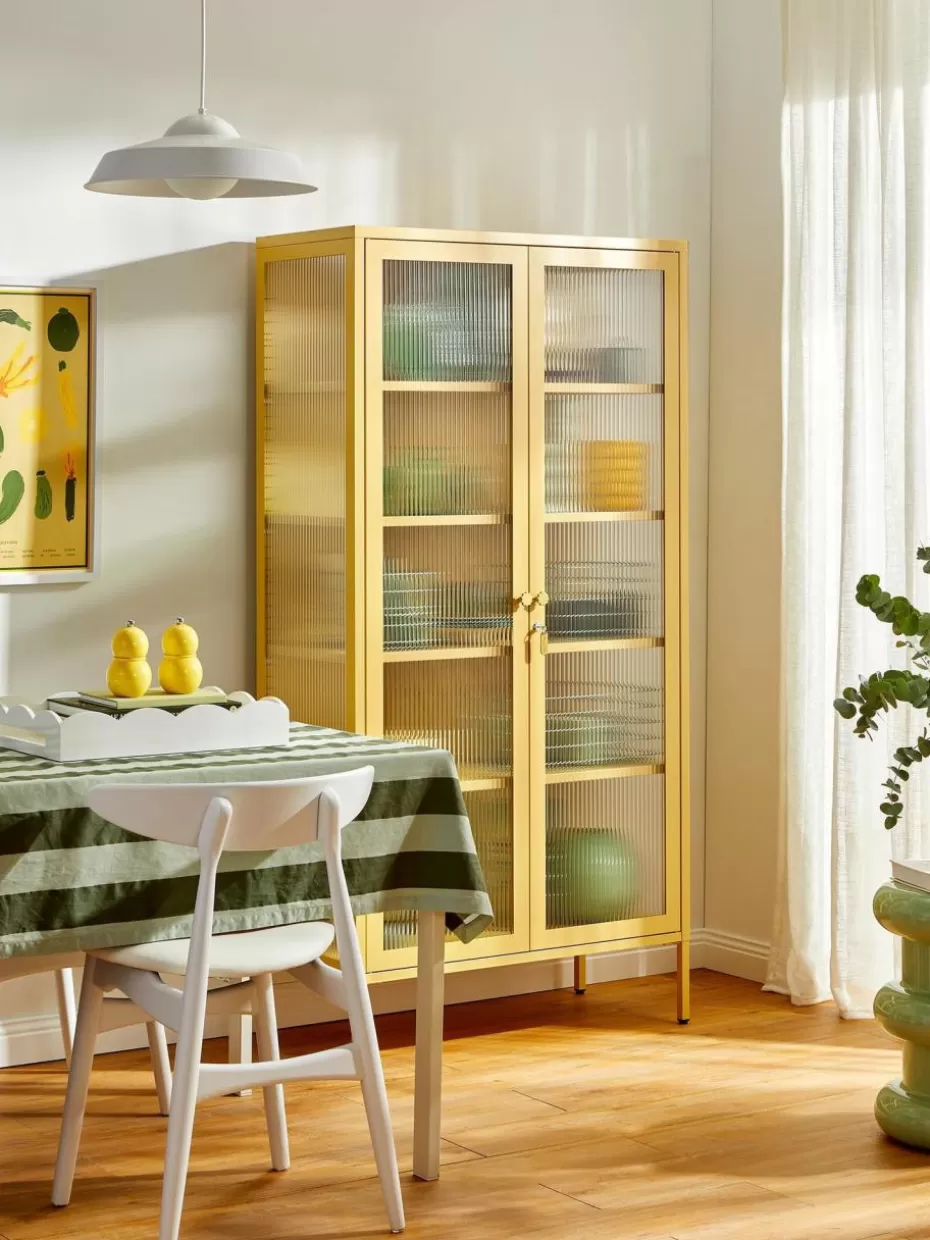 Vitrinen-Mustard Made Metall-Vitrine The Collector mit geriffeltem Glas Hellgelb