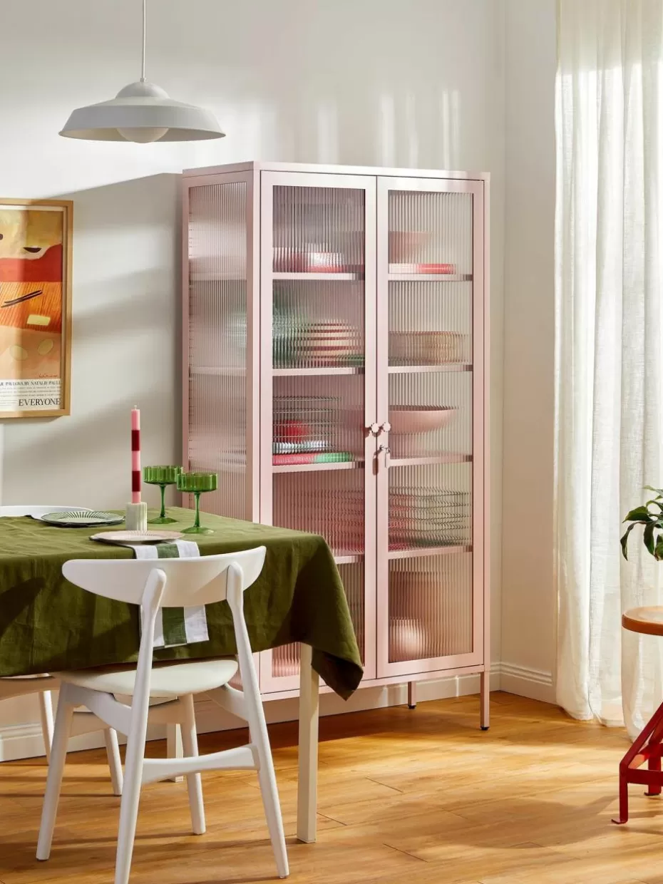 Vitrinen-Mustard Made Metall-Vitrine The Collector mit geriffeltem Glas Hellrosa