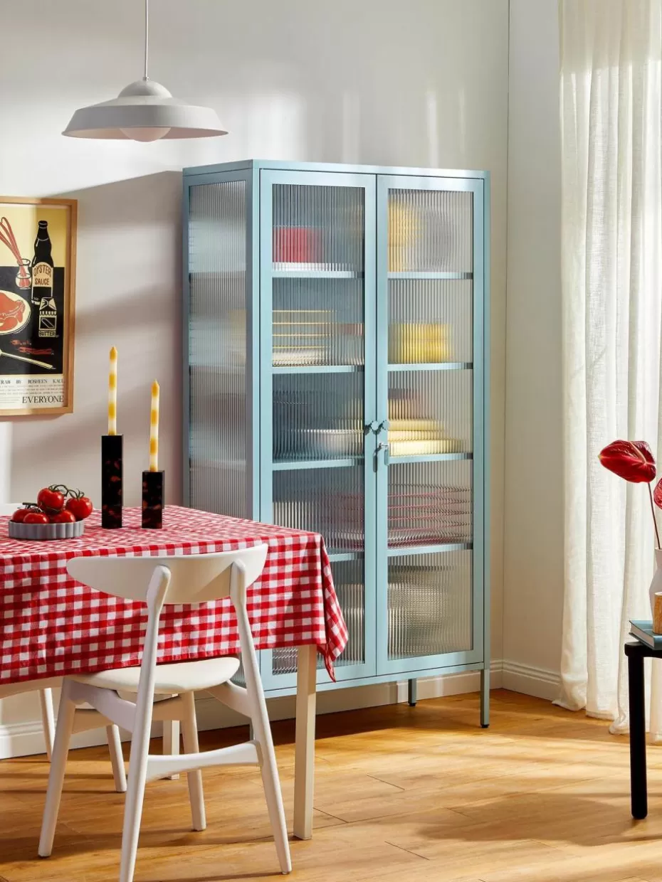 Vitrinen-Mustard Made Metall-Vitrine The Collector mit geriffeltem Glas Hellblau
