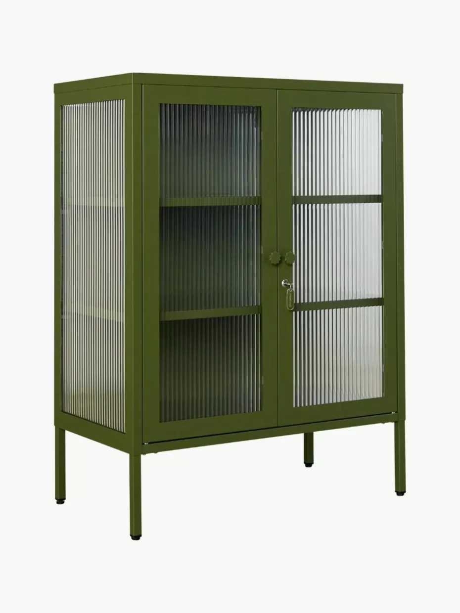 Vitrinen-Mustard Made Metall-Vitrine The Mixer mit geriffeltem Glas Olivgrün