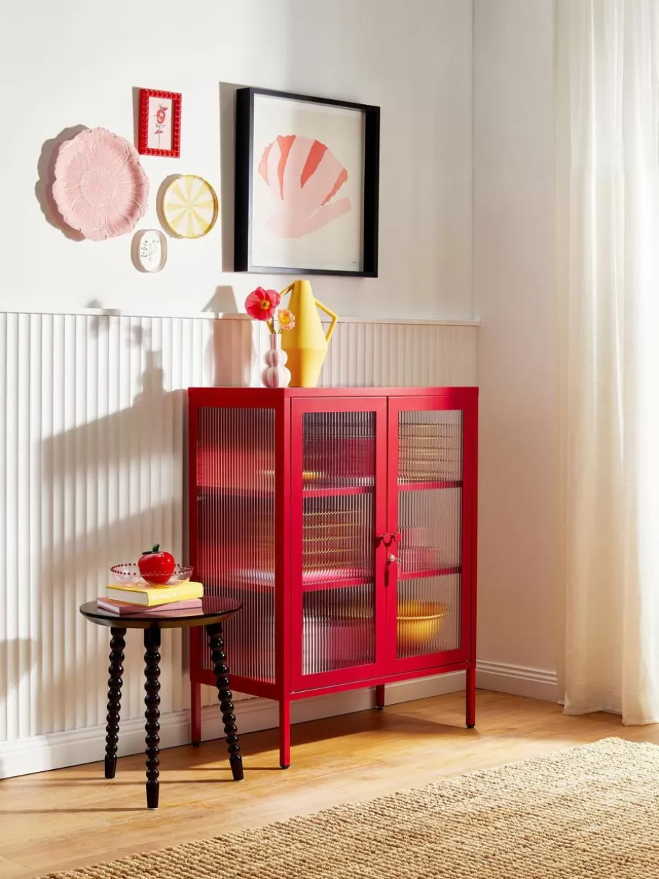 Vitrinen-Mustard Made Metall-Vitrine The Mixer mit geriffeltem Glas Rot