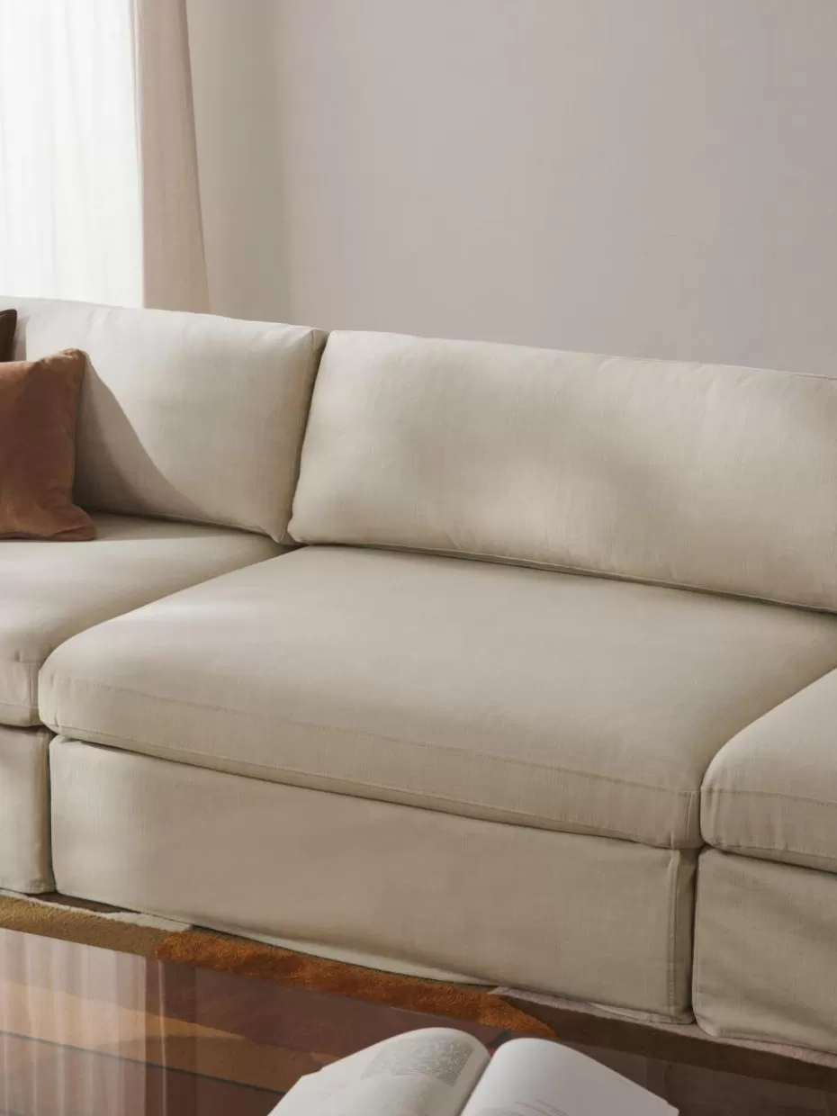 Sofas | Sofaserien-Westwing Collection Mittelmodul Russell mit abnehmbaren Bezügen Webstoff Hellbeige