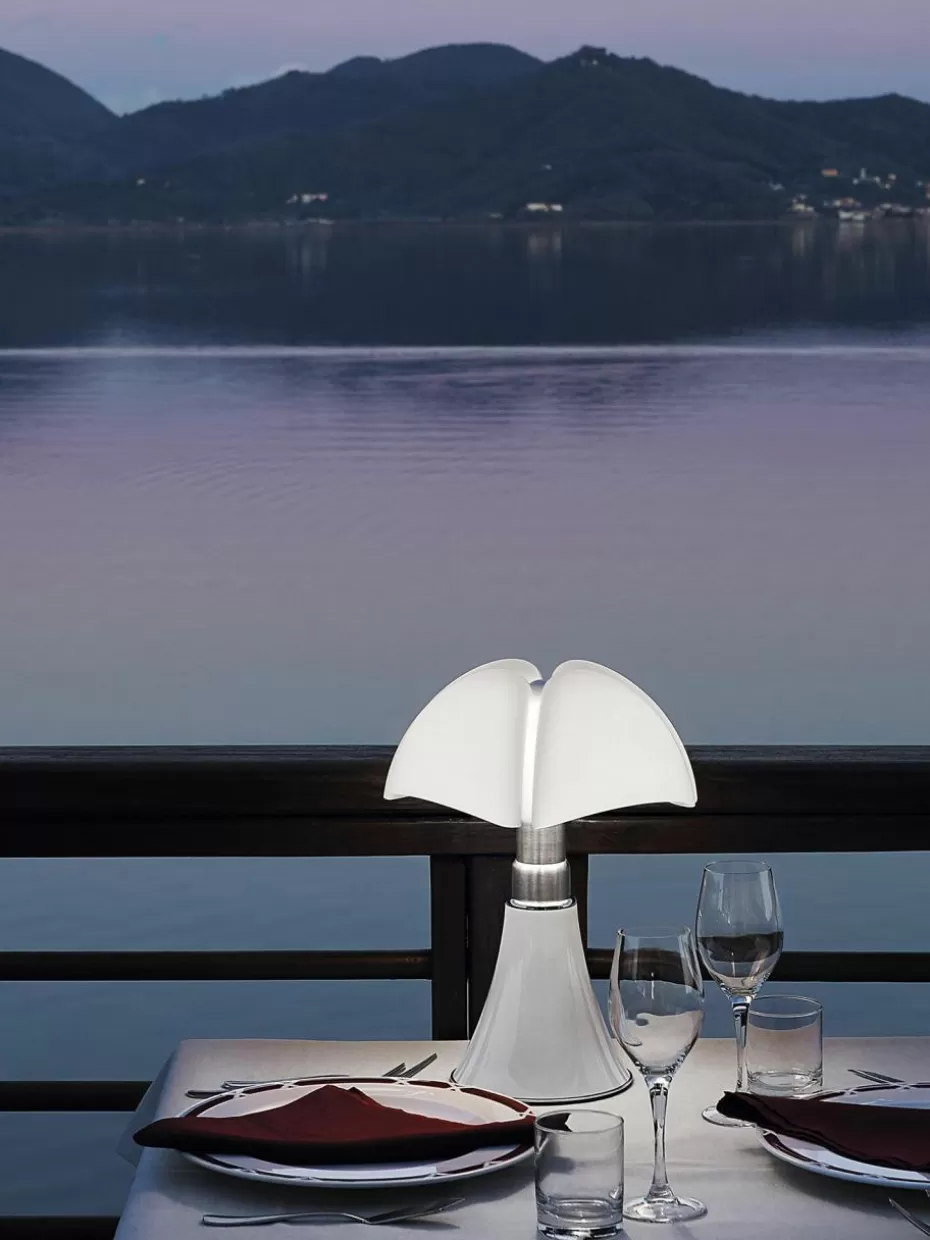 Kabellose Tischlampen-Martinelli Luce Mobile dimmbare LED-Tischlampe Pipistrello Weiß, glänzend
