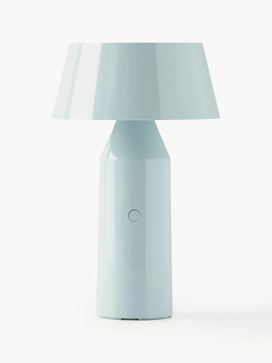 Kabellose Tischlampen-Marset Mobile LED-Tischlampe Bicoca mit verstellbarem Lampenschirm, dimmbar Hellblau glänzend, Off White