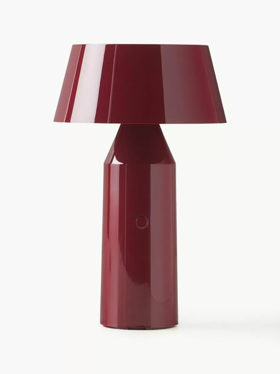 Kabellose Tischlampen-Marset Mobile LED-Tischlampe Bicoca mit verstellbarem Lampenschirm, dimmbar Weinrot glänzend, Korallrot