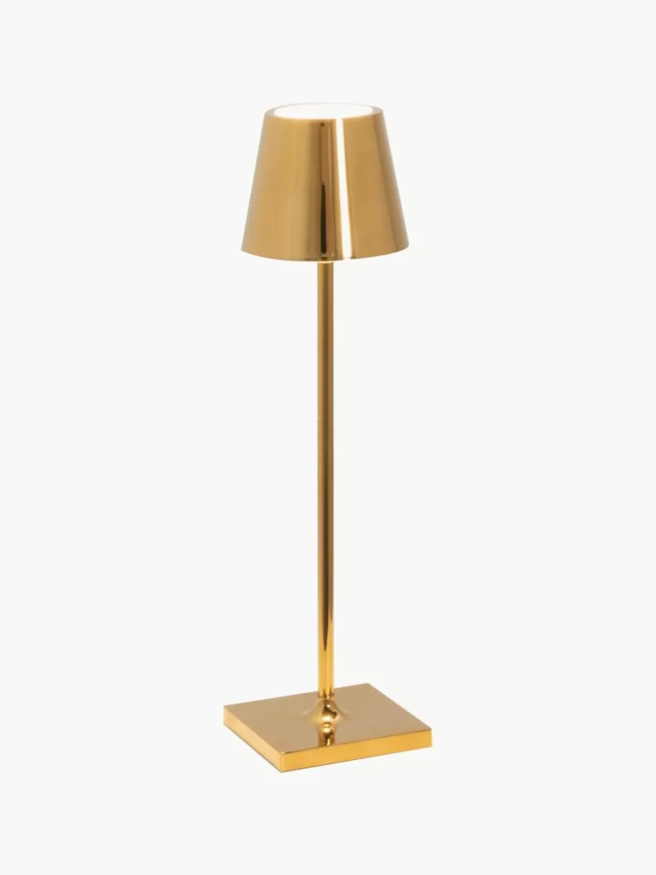 Outdoor Tischlampen | Led-Tischleuchten-Zafferano Mobile LED-Tischlampe Poldina, dimmbar Goldfarben, glänzend