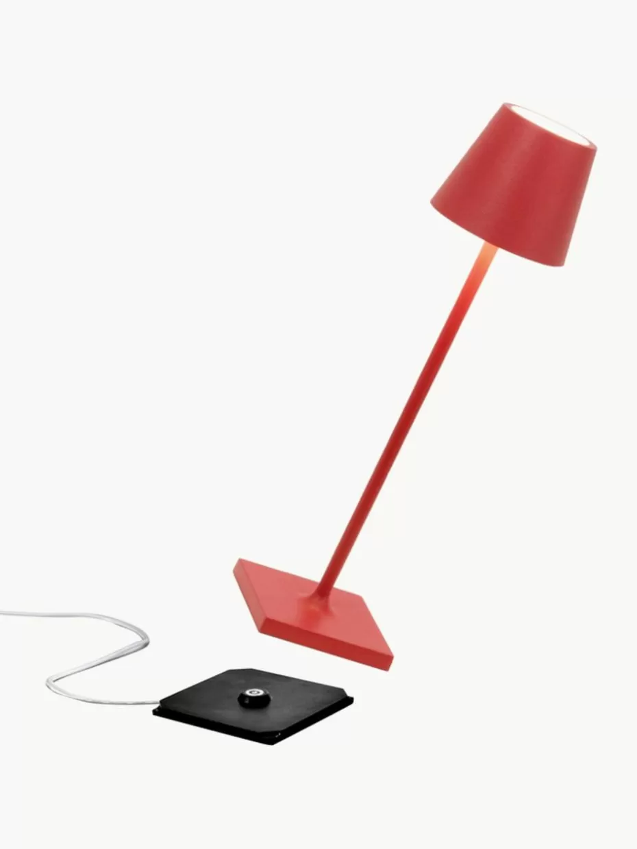 Outdoor Tischlampen | Led-Tischleuchten-Zafferano Mobile LED-Tischlampe Poldina, dimmbar Rot, matt