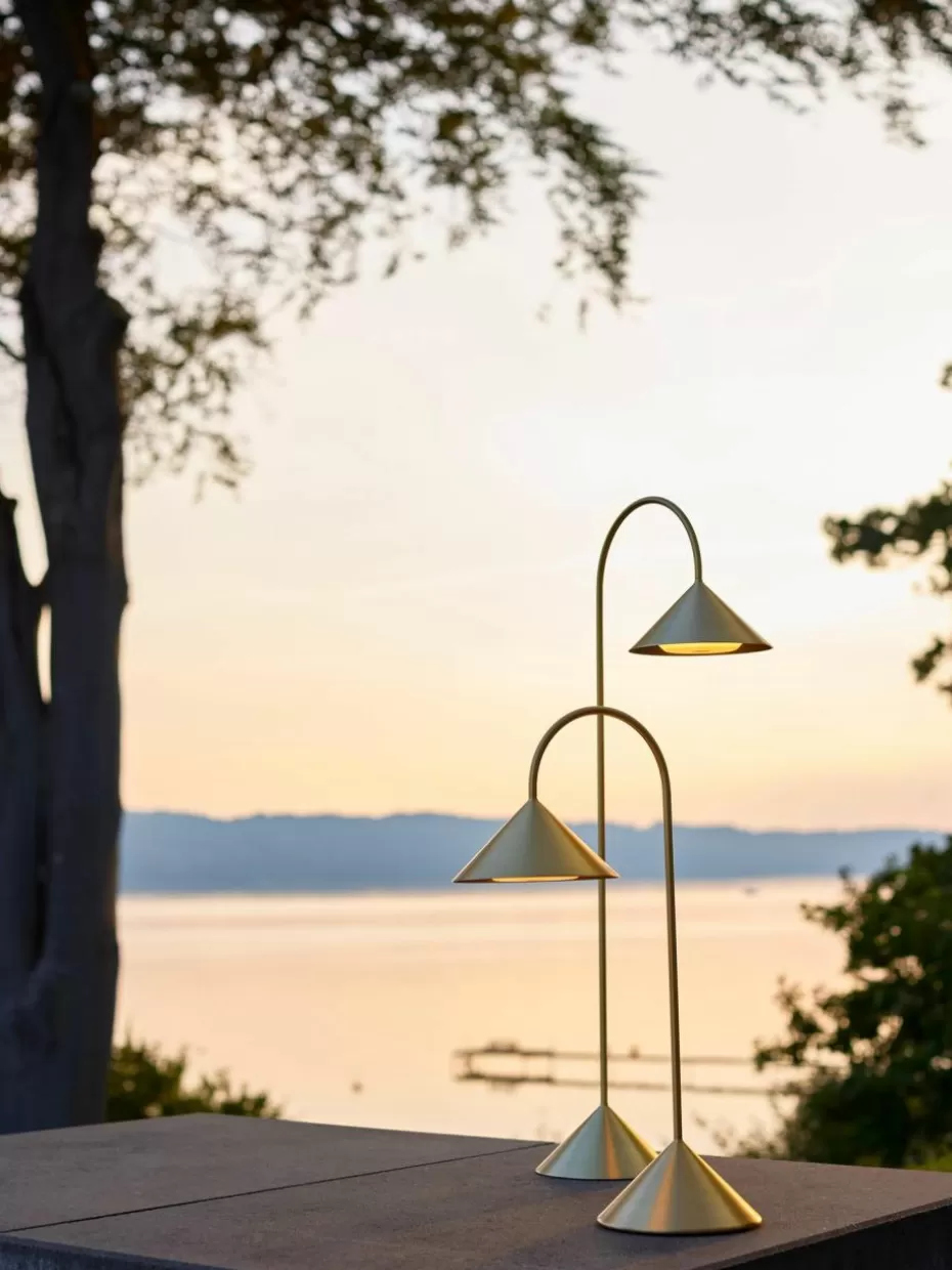 Outdoor Tischlampen | Kabellose Tischlampen-Frandsen Mobile Outdoor LED-Tischlampe Grasp, dimmbar Goldfarben, gebürstet