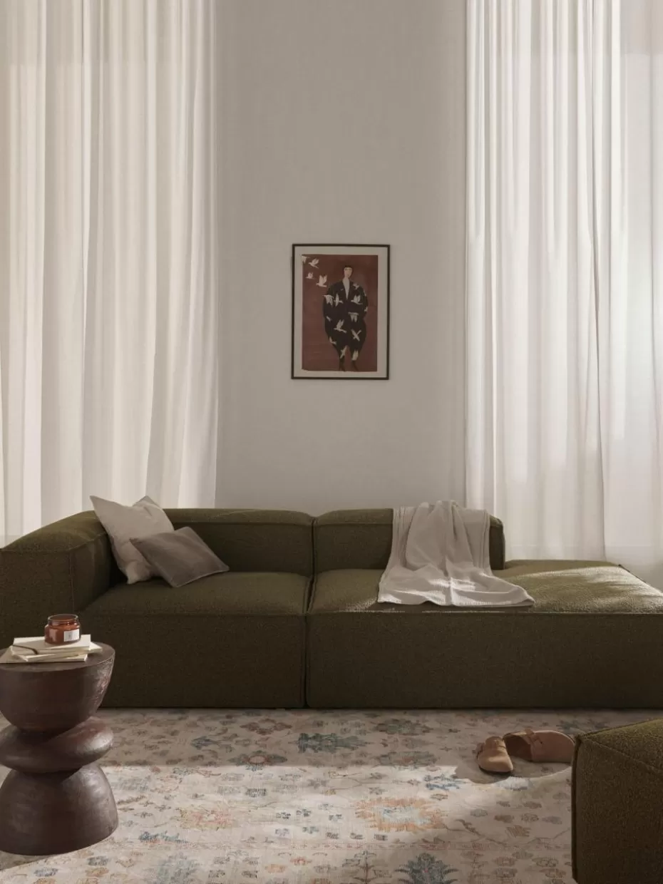 Sofas | Sofaserien-Westwing Collection Modulare Ottomane Lennon aus Bouclé Bouclé Olivgrün