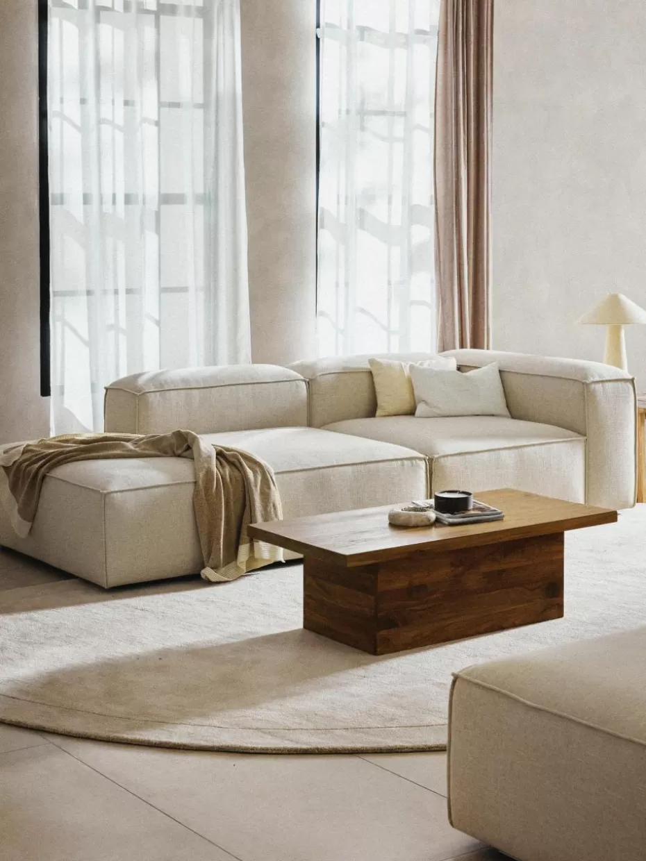 Sofaserien-Westwing Collection Modulare Ottomane Lennon aus Leinen-Mix Leinen-Mix Beige