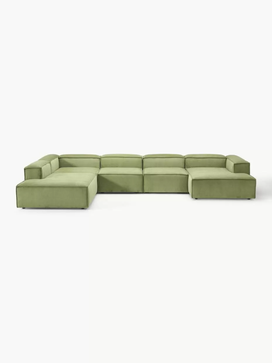 Sofas | Sofaserien-Westwing Collection Modulare Wohnlandschaft Lennon aus Cord Cord Dunkelgrün