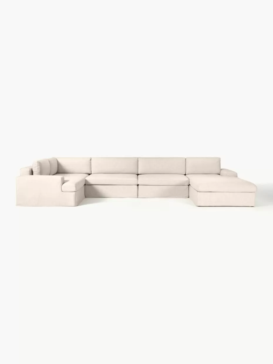 Sofas | Sofaserien-Westwing Collection Modulare Wohnlandschaft Russell mit abnehmbaren Bezügen Webstoff Hellbeige