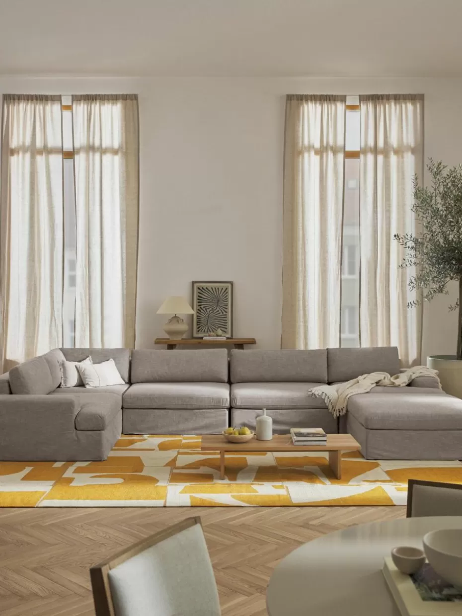 Sofas | Sofaserien-Westwing Collection Modulare Wohnlandschaft Russell mit abnehmbaren Bezügen Webstoff Grau