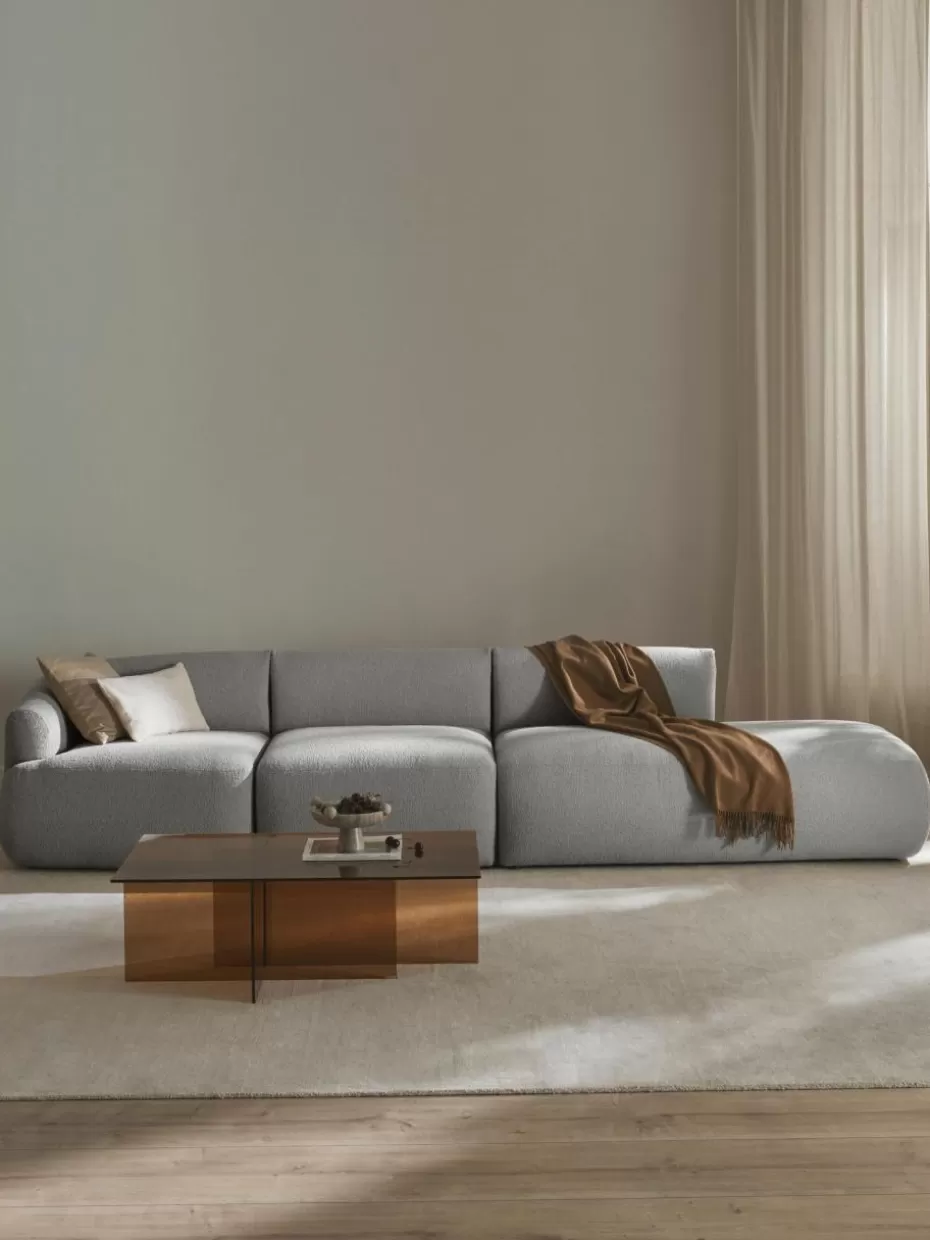 Sofas | Sofaserien-Westwing Collection Modulare XL-Ottomane Sofia aus Bouclé Bouclé Hellgrau