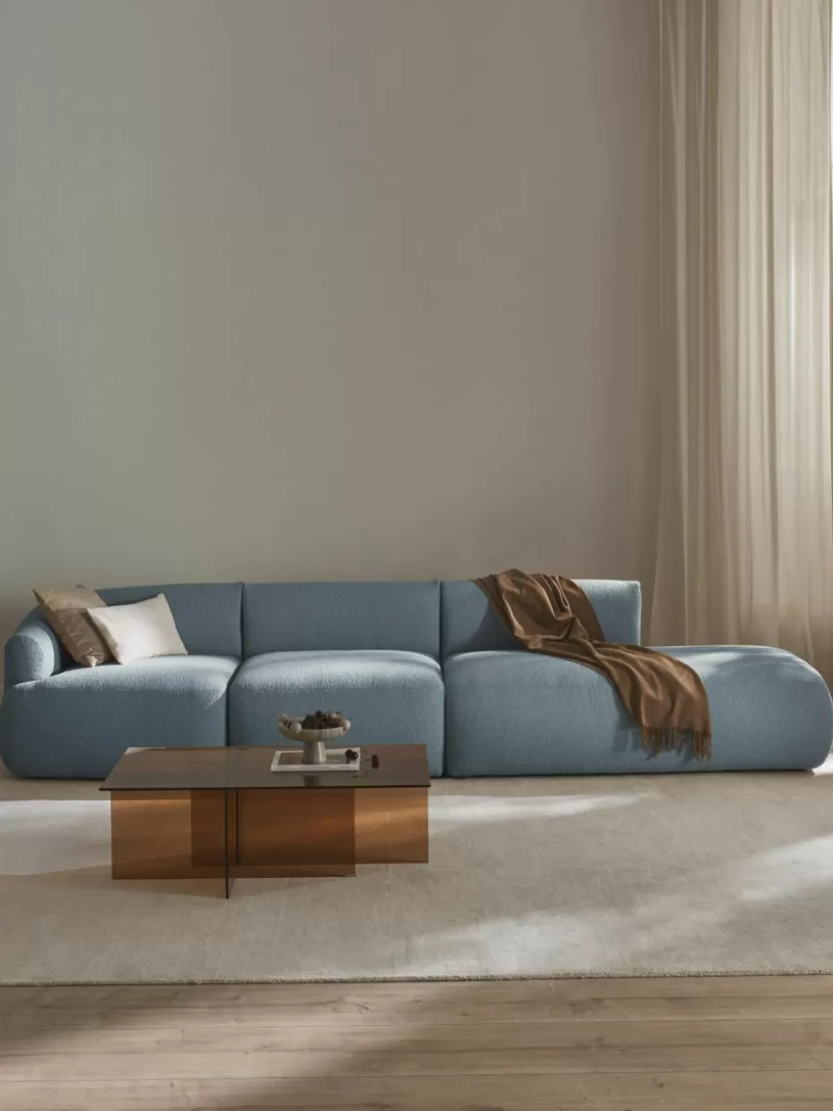 Sofas | Sofaserien-Westwing Collection Modulare XL-Ottomane Sofia aus Bouclé Bouclé Blau