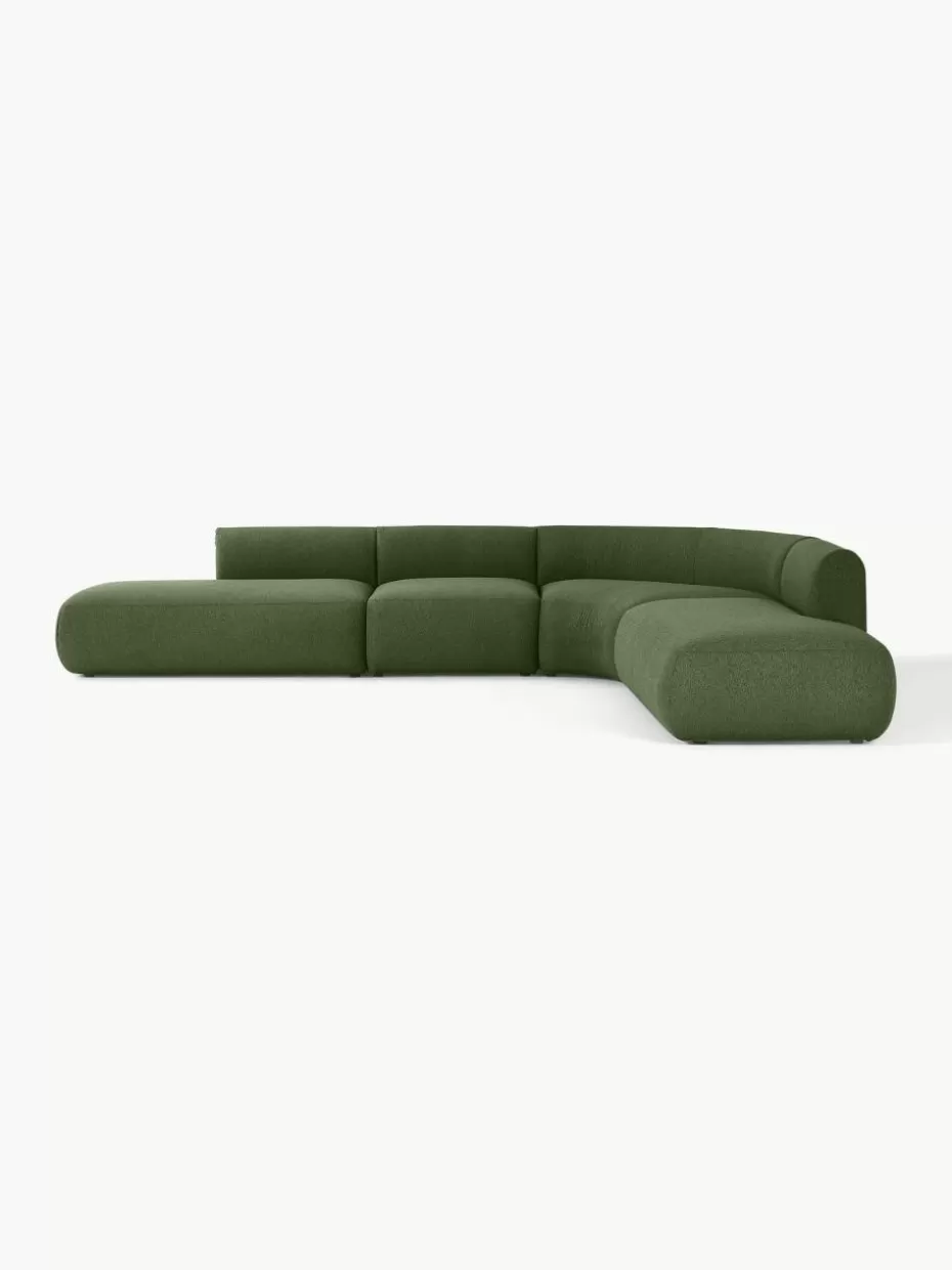 Sofas | Sofaserien-Westwing Collection Modulares Bouclé-Ecksofa Sofia (4-Sitzer) Bouclé Dunkelgrün