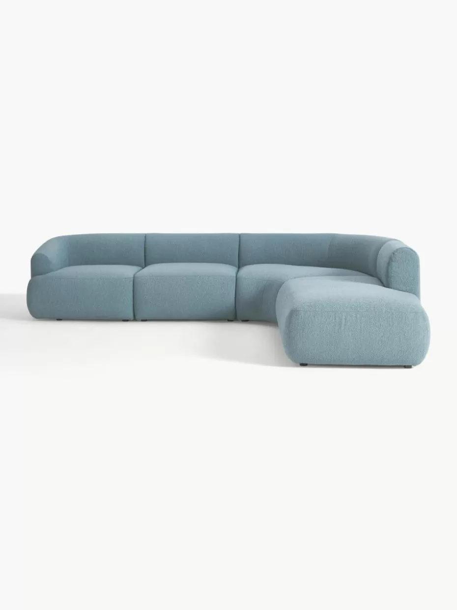 Sofas-Westwing Collection Modulares Bouclé-Ecksofa Sofia (4-Sitzer) Bouclé Blau