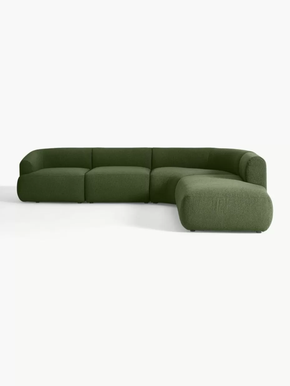 Sofas | Sofaserien-Westwing Collection Modulares Bouclé-Ecksofa Sofia (4-Sitzer) Bouclé Dunkelgrün