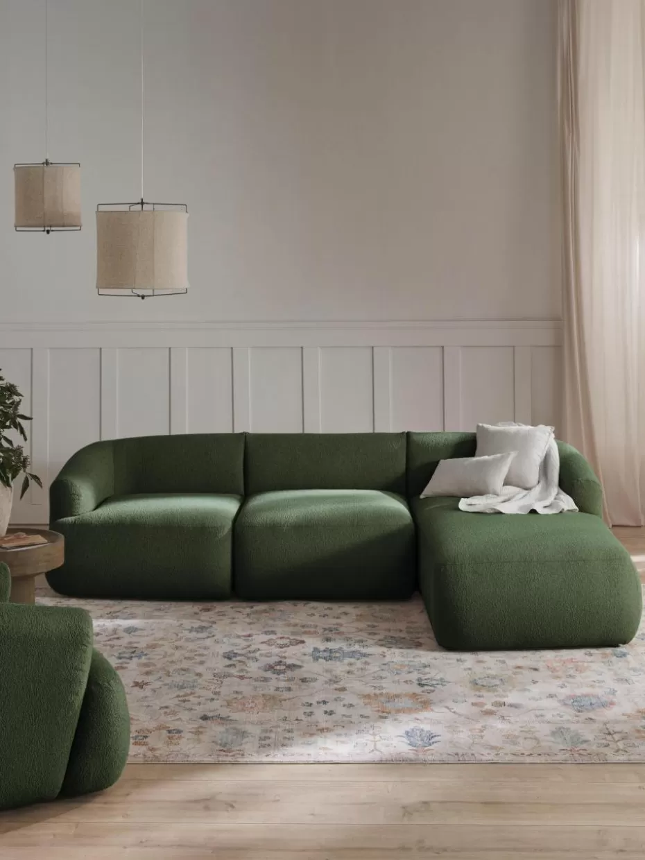 Sofas | Sofaserien-Westwing Collection Modulares Bouclé-Ecksofa Sofia (3-Sitzer) Bouclé Dunkelgrün
