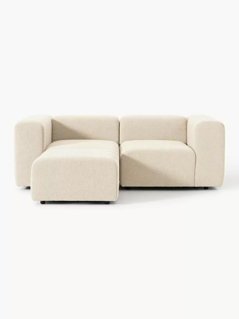 Sofaserien-Westwing Collection Modulares Bouclé-Sofa Lena (3-Sitzer) mit Hocker (links/rechts) Bouclé Hellbeige