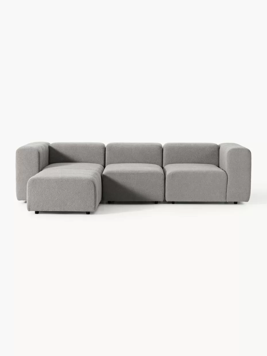 Sofaserien-Westwing Collection Modulares Bouclé-Sofa Lena (4-Sitzer) mit Hocker (links/rechts) Bouclé Grau