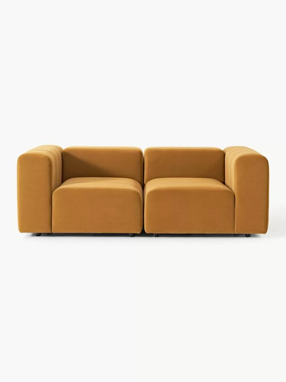 Sofaserien-Westwing Collection Modulares Samt-Sofa Lena (3-Sitzer) Samt Ocker
