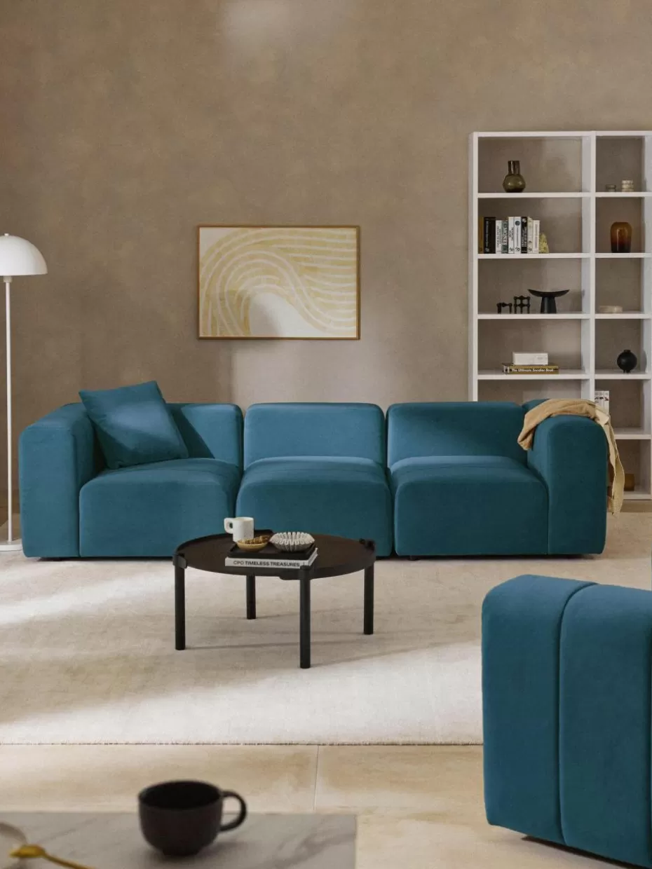 Sofaserien-Westwing Collection Modulares Samt-Sofa Lena (4-Sitzer) Samt Petrol