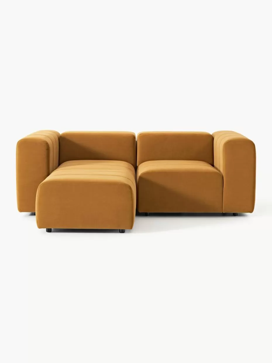 Sofaserien-Westwing Collection Modulares Samt-Sofa Lena (3-Sitzer) mit Hocker (links/rechts) Samt Ocker