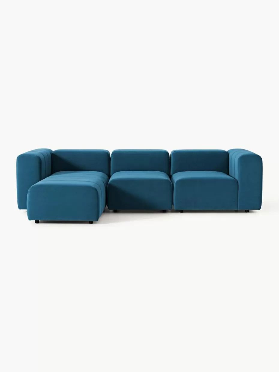 Sofaserien-Westwing Collection Modulares Samt-Sofa Lena (4-Sitzer) mit Hocker (links/rechts) Samt Petrol