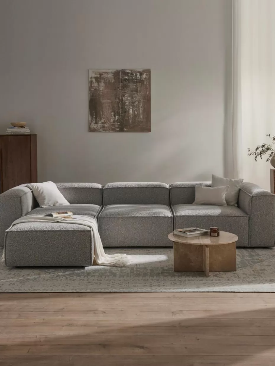 Sofas | Sofaserien-Westwing Collection Modulares Sofa Lennon (4-Sitzer) aus Bouclé mit Hocker (links/rechts) Bouclé Taupe
