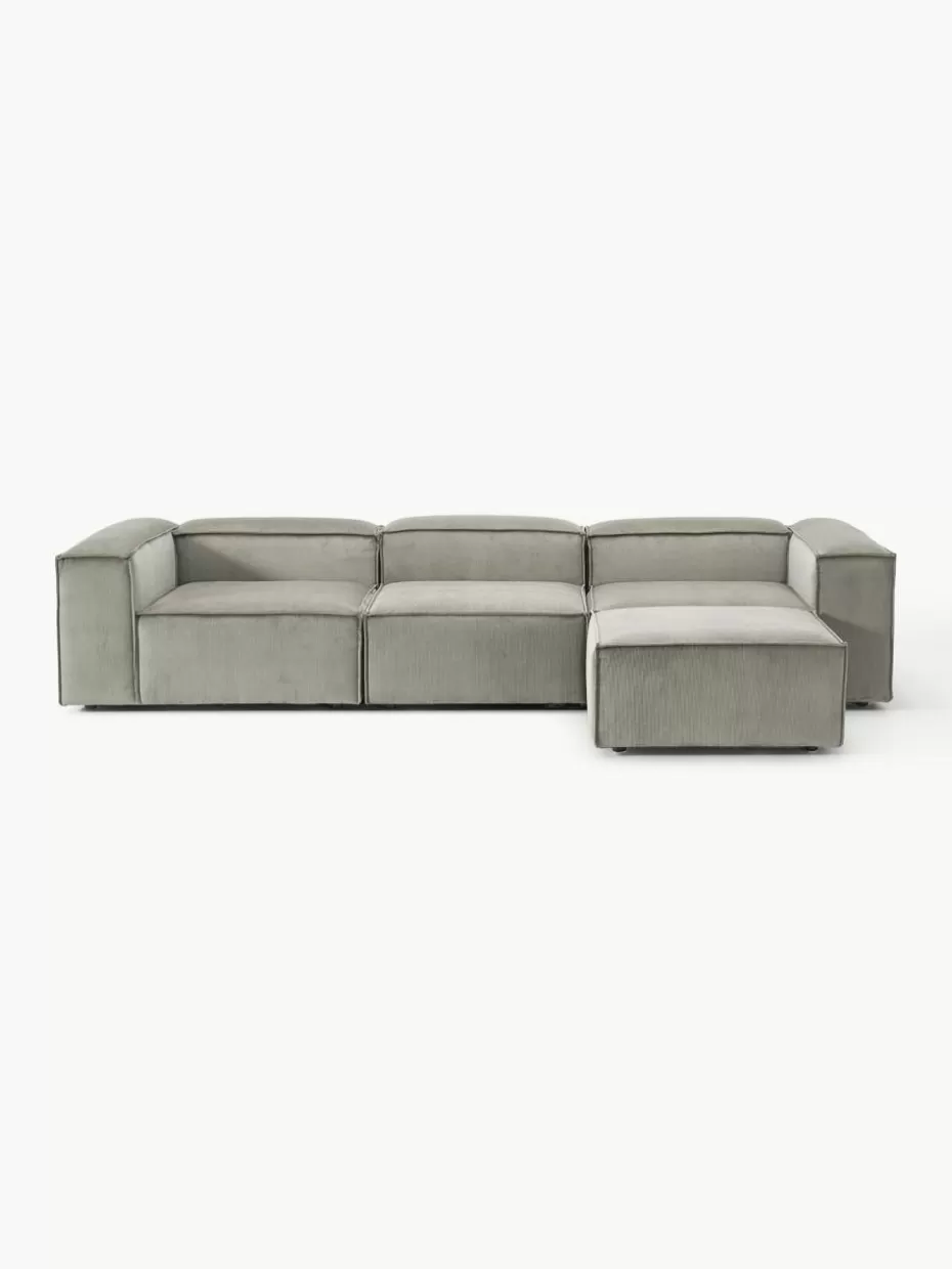 Sofas | Sofaserien-Westwing Collection Modulares Sofa Lennon (4-Sitzer) aus Cord mit Hocker (links/rechts) Cord Grau