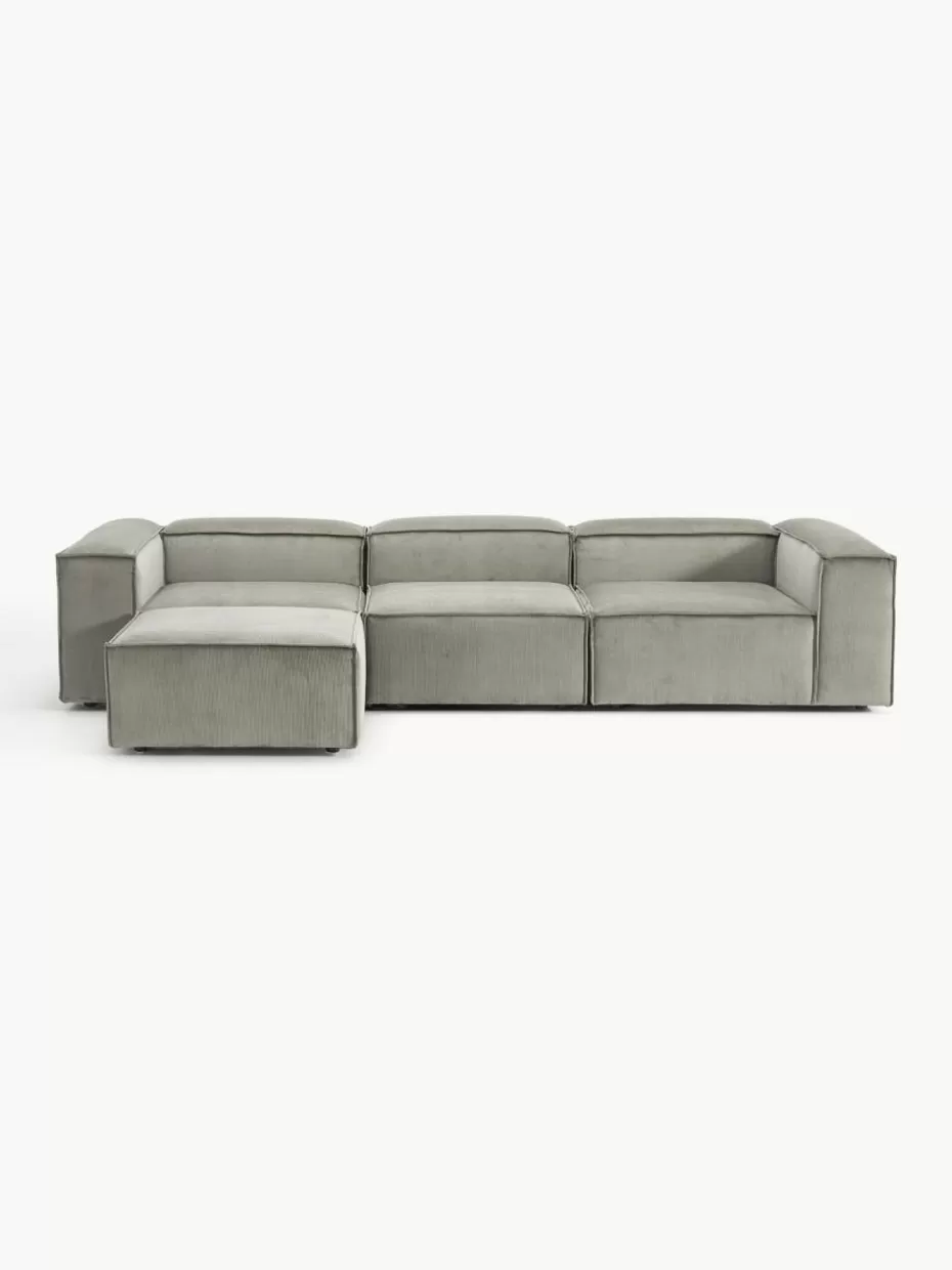 Sofas | Sofaserien-Westwing Collection Modulares Sofa Lennon (4-Sitzer) aus Cord mit Hocker (links/rechts) Cord Grau