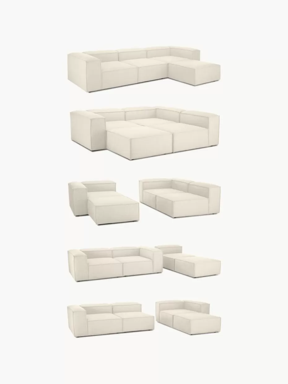 Sofas | Sofaserien-Westwing Collection Modulares Sofa Lennon (4-Sitzer) aus Cord mit Hocker (links/rechts) Cord Grau