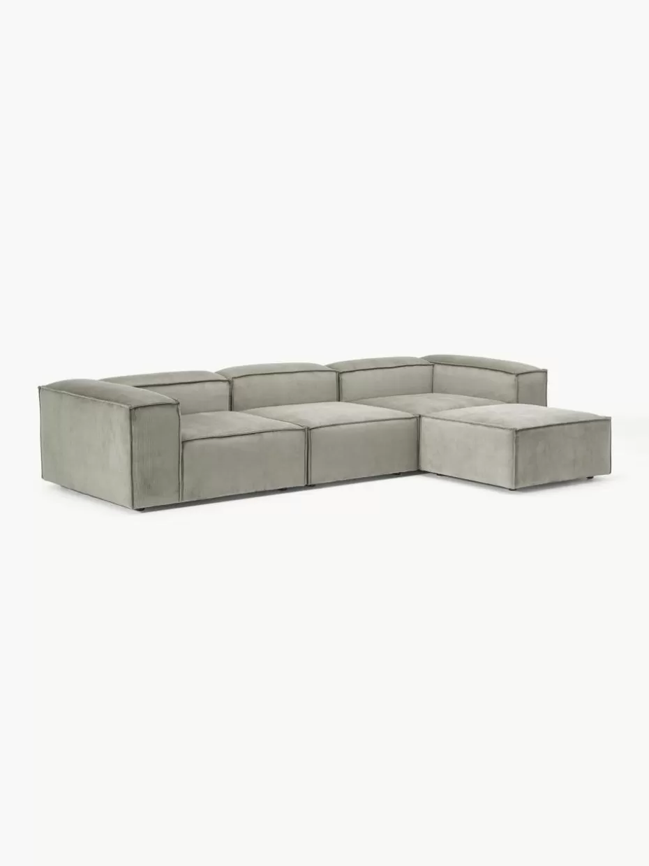 Sofas | Sofaserien-Westwing Collection Modulares Sofa Lennon (4-Sitzer) aus Cord mit Hocker (links/rechts) Cord Grau