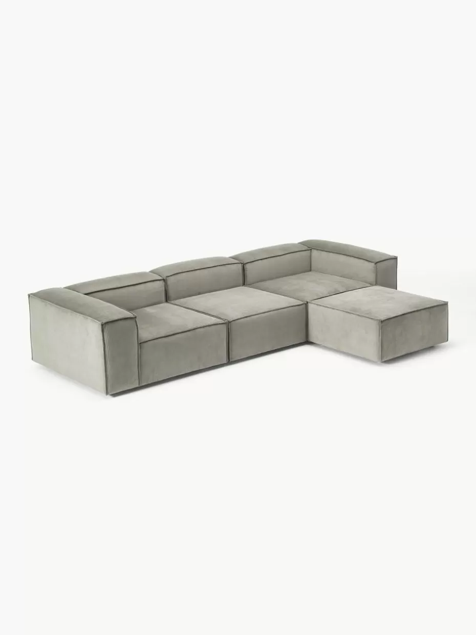 Sofas | Sofaserien-Westwing Collection Modulares Sofa Lennon (4-Sitzer) aus Cord mit Hocker (links/rechts) Cord Grau