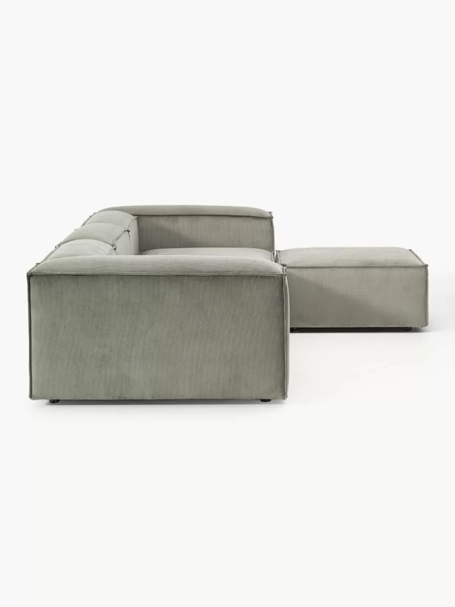 Sofas | Sofaserien-Westwing Collection Modulares Sofa Lennon (4-Sitzer) aus Cord mit Hocker (links/rechts) Cord Grau
