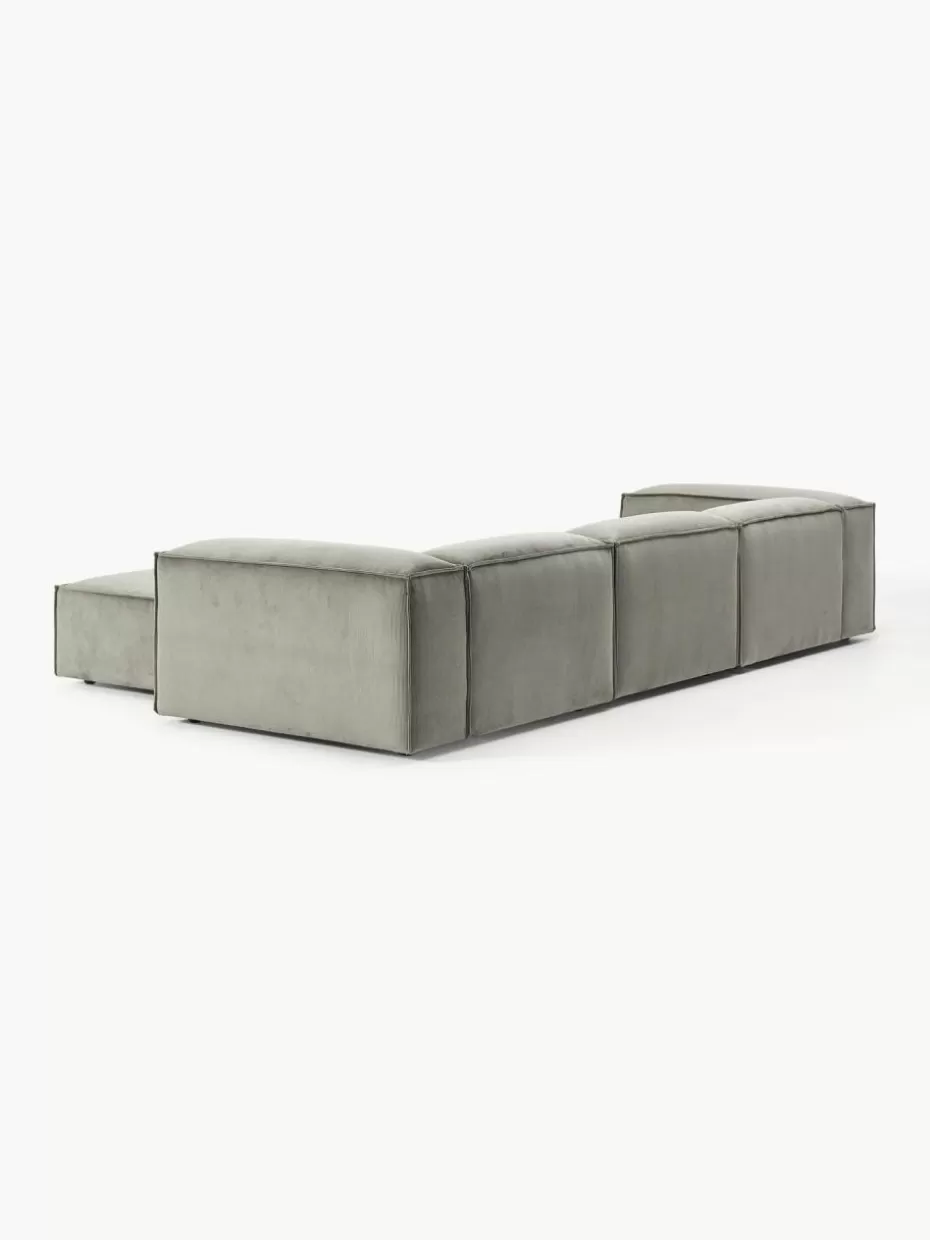 Sofas | Sofaserien-Westwing Collection Modulares Sofa Lennon (4-Sitzer) aus Cord mit Hocker (links/rechts) Cord Grau