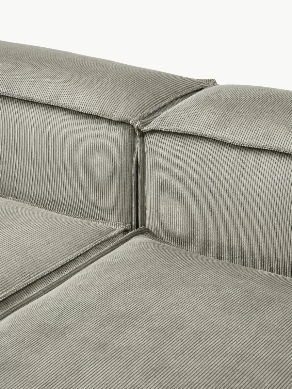 Sofas | Sofaserien-Westwing Collection Modulares Sofa Lennon (4-Sitzer) aus Cord mit Hocker (links/rechts) Cord Grau