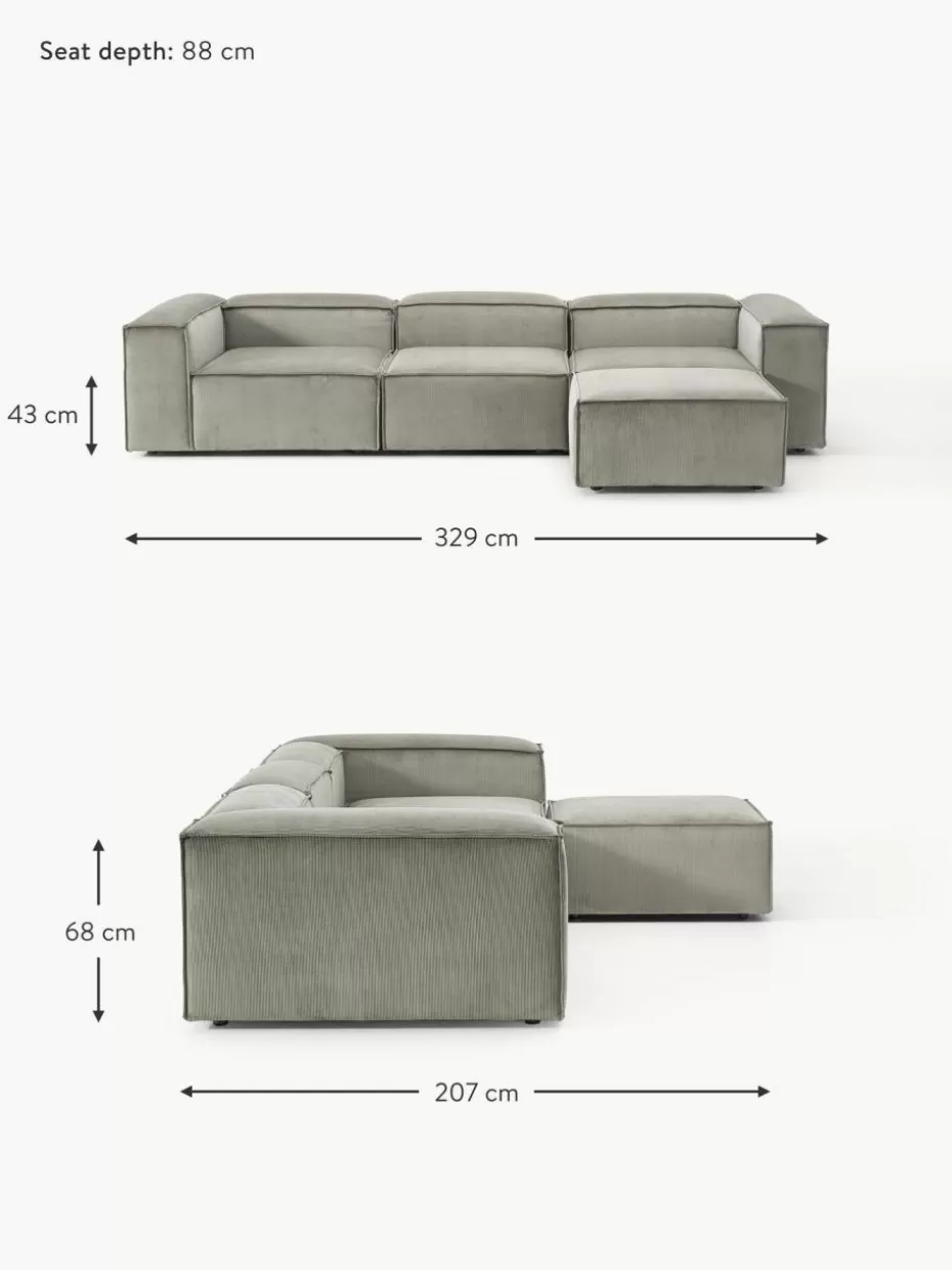 Sofas | Sofaserien-Westwing Collection Modulares Sofa Lennon (4-Sitzer) aus Cord mit Hocker (links/rechts) Cord Grau