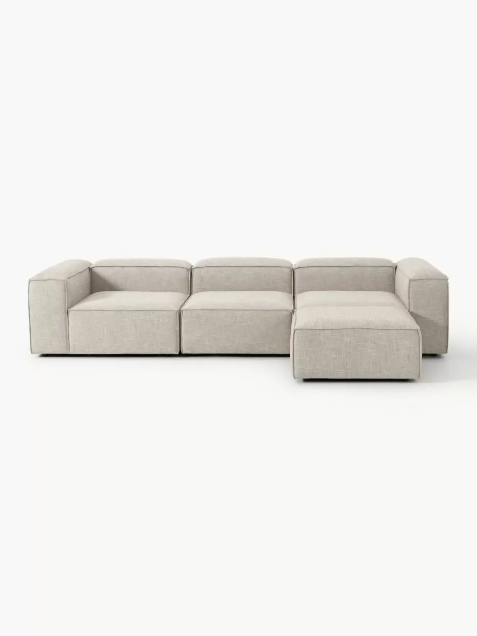 Sofaserien-Westwing Collection Modulares Sofa Lennon (4-Sitzer) aus Leinen-Mix mit Hocker (links/rechts) Leinen-Mix Grau