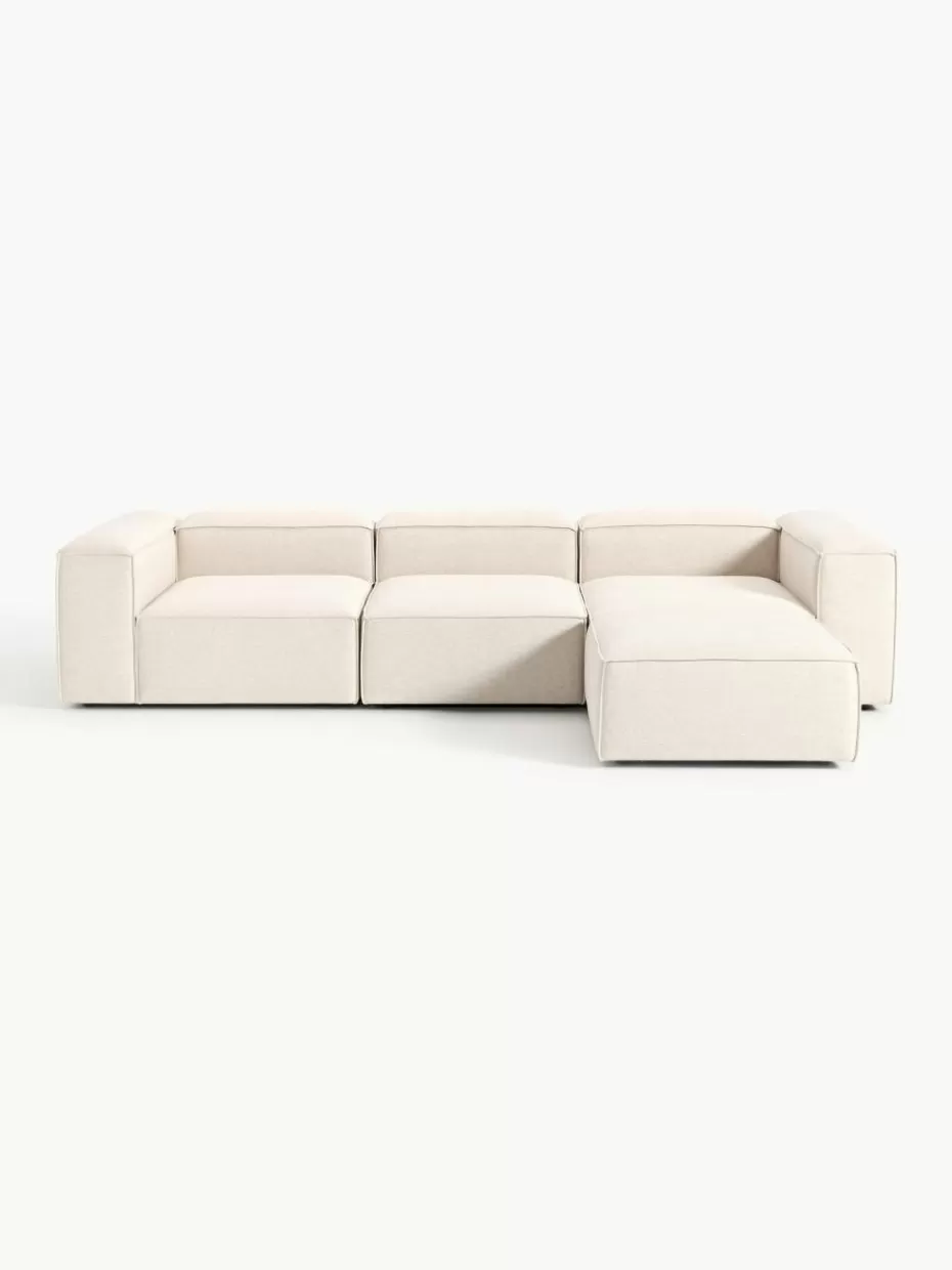 Sofaserien-Westwing Collection Modulares Sofa Lennon (4-Sitzer) aus Leinen-Mix mit Hocker (links/rechts) Leinen-Mix Beige
